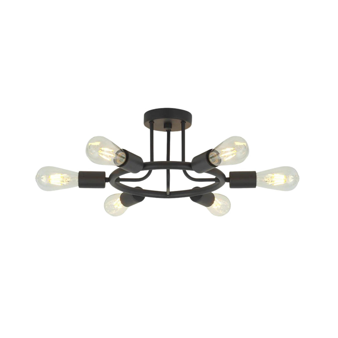 6 Light Modern Sputnik Lights Semi Flush Mount Ceiling Light Black Finished Black Metal