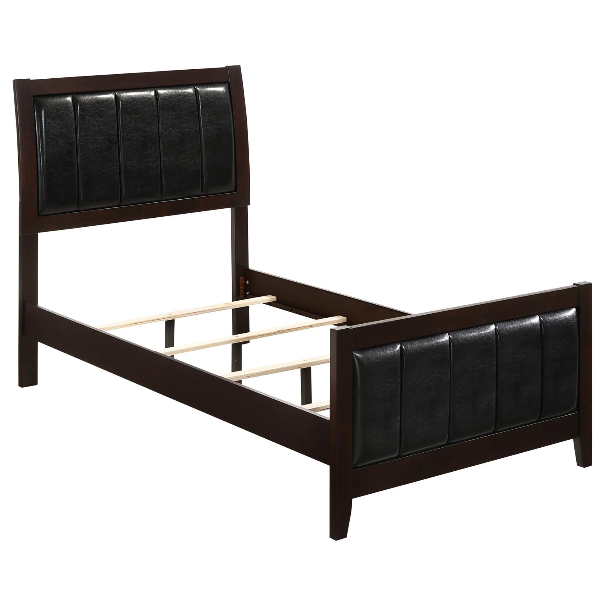 Cappuccino And Black Twin Panel Bed Box Spring Required Twin Brown Wood Bedroom Contemporary,Modern Rubberwood Panel Faux Leather Wood