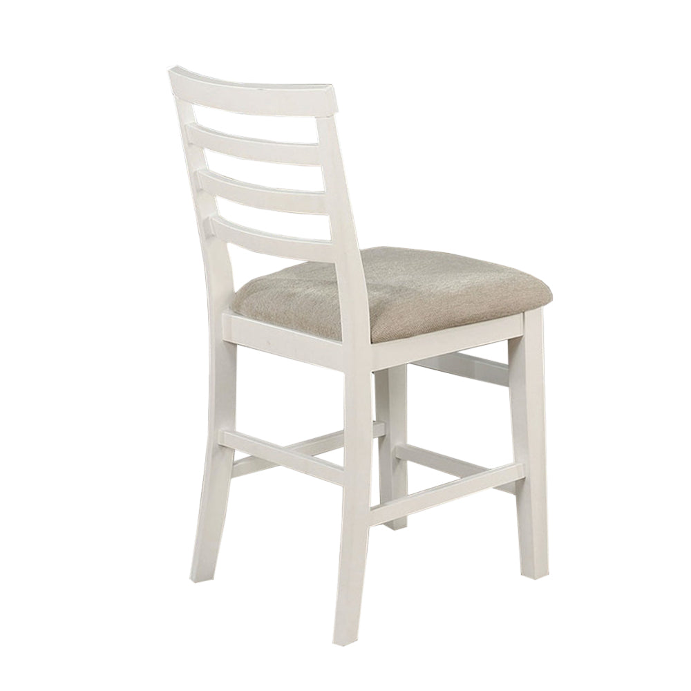 Set Of 2 Padded Fabric Counter Height Chairs In White And Beige Solid White Dining Room Dining Chairs Wood Fabric