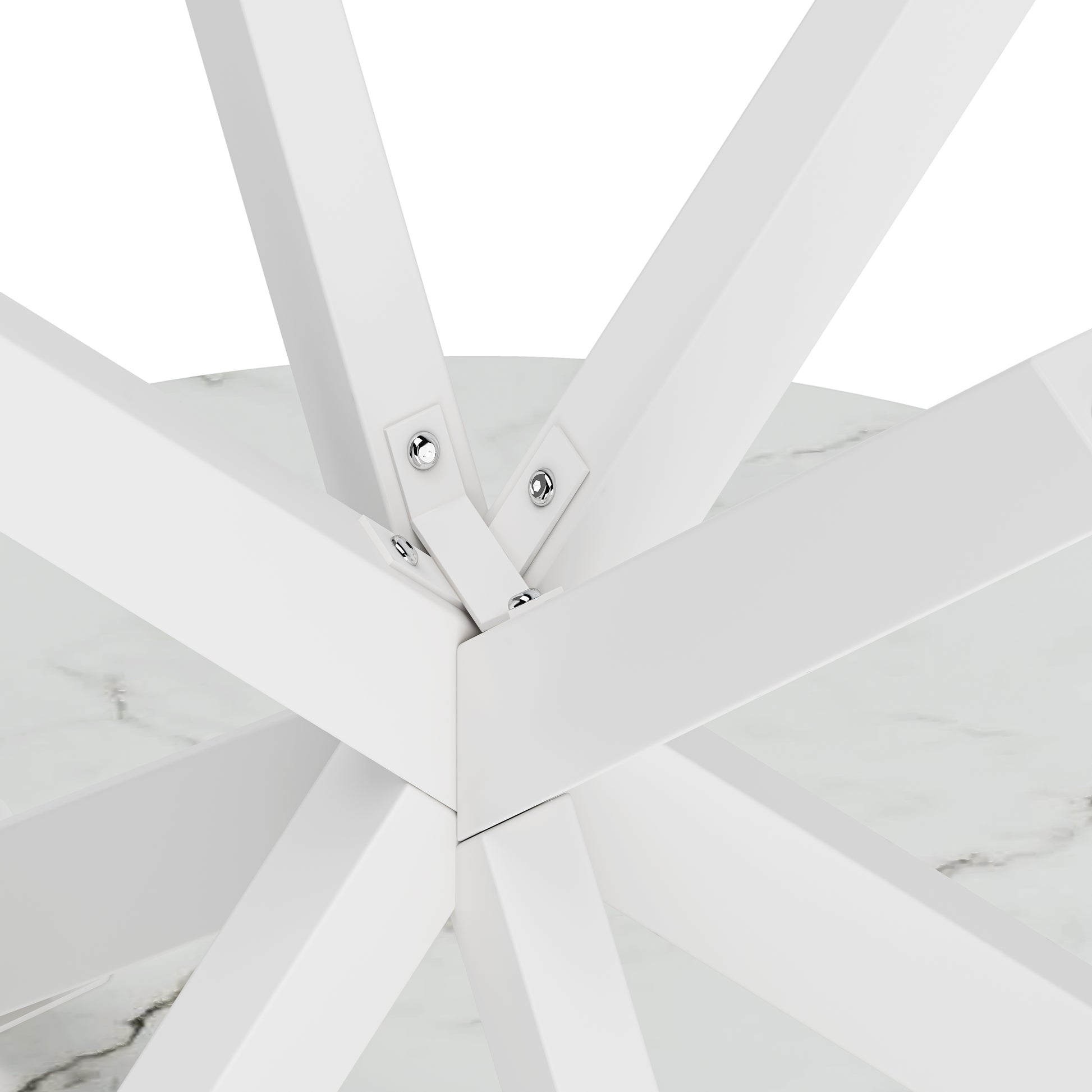 31.5'' Modern Cross Leg Round Dining Table, White Marble Top Occasional Table, Two Piece Removable Top, Matte Finish Iron Legs White Mdf Metal