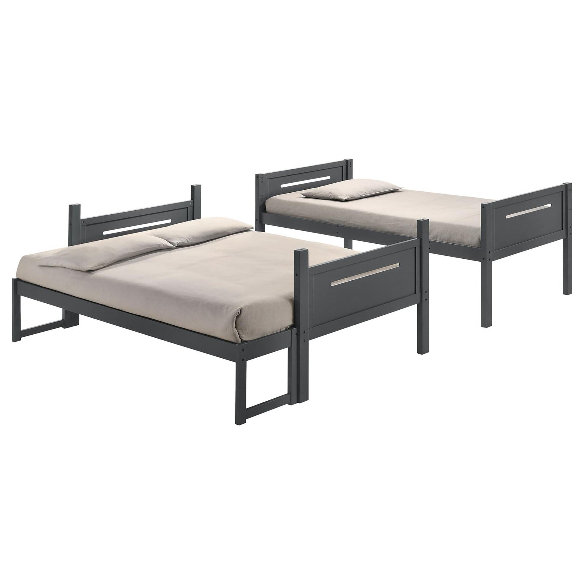 Grey Twin Full Bunk Bed With Built In Ladder Grey Wood Gray Bedroom Transitional Rubberwood Bunk Wood