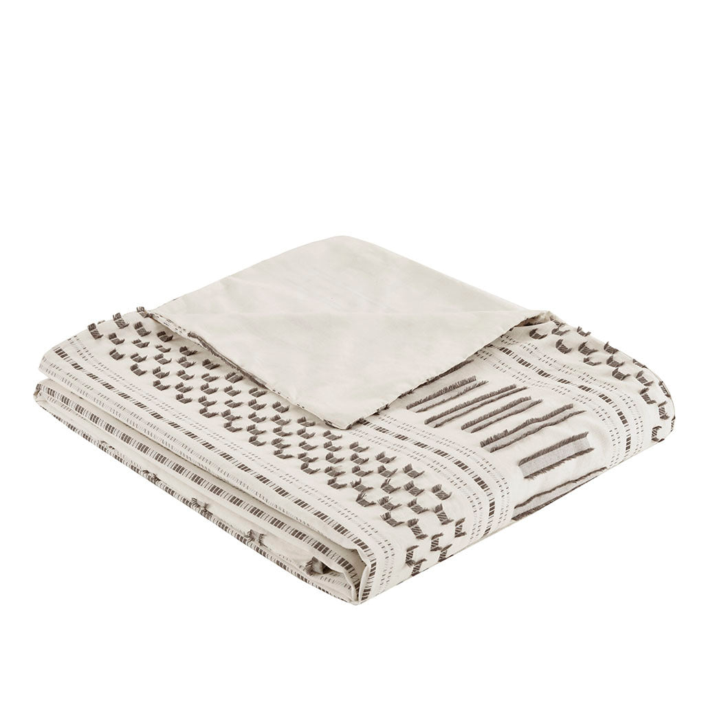 Cotton Jacquard Duvet Cover Mini Set King Ivory Charcoal Cotton