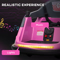 Aosom 12V Bumper Car For Kids 1.5 5 Years Old, Electric Ride On Bumper With 360 Degree Spin, Remote Control, Led Lights And Music, Pink Pink Steel