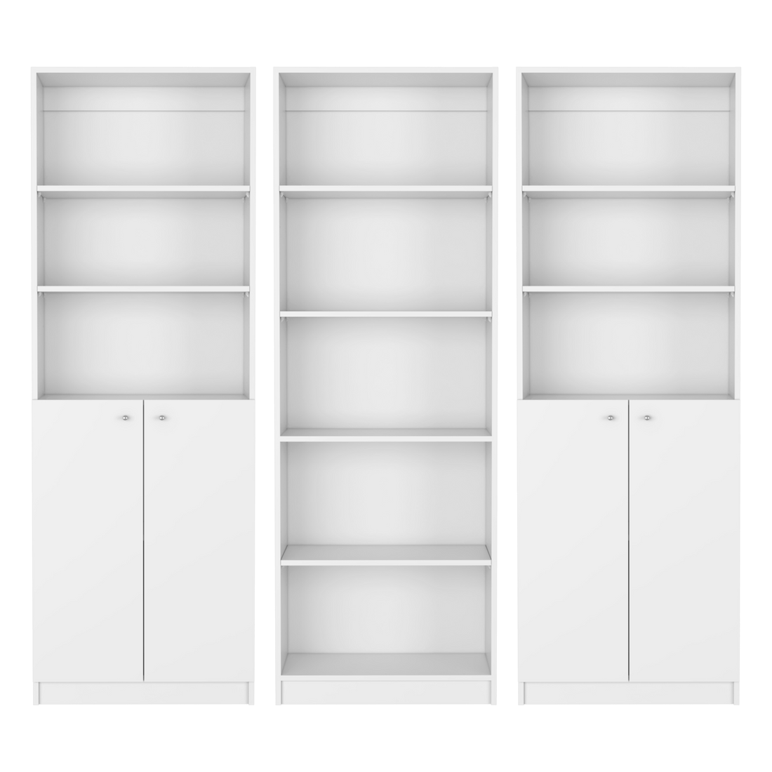 Salina 3 Piece Living Room Set With 3 Bookcases, White White Particle Board Engineered Wood