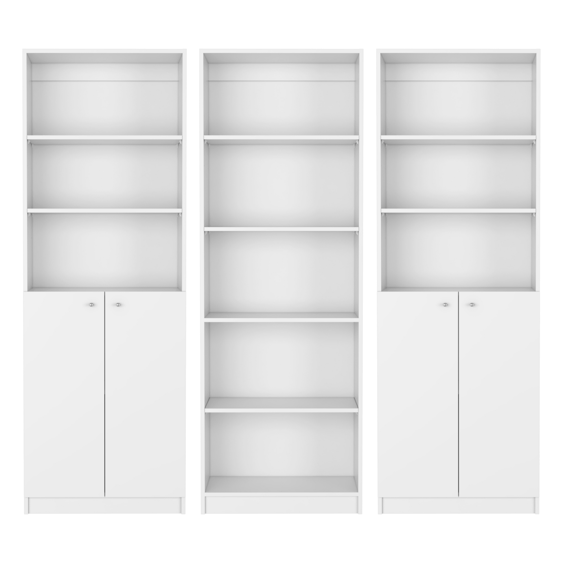 Salina 3 Piece Living Room Set With 3 Bookcases, White White Particle Board Engineered Wood