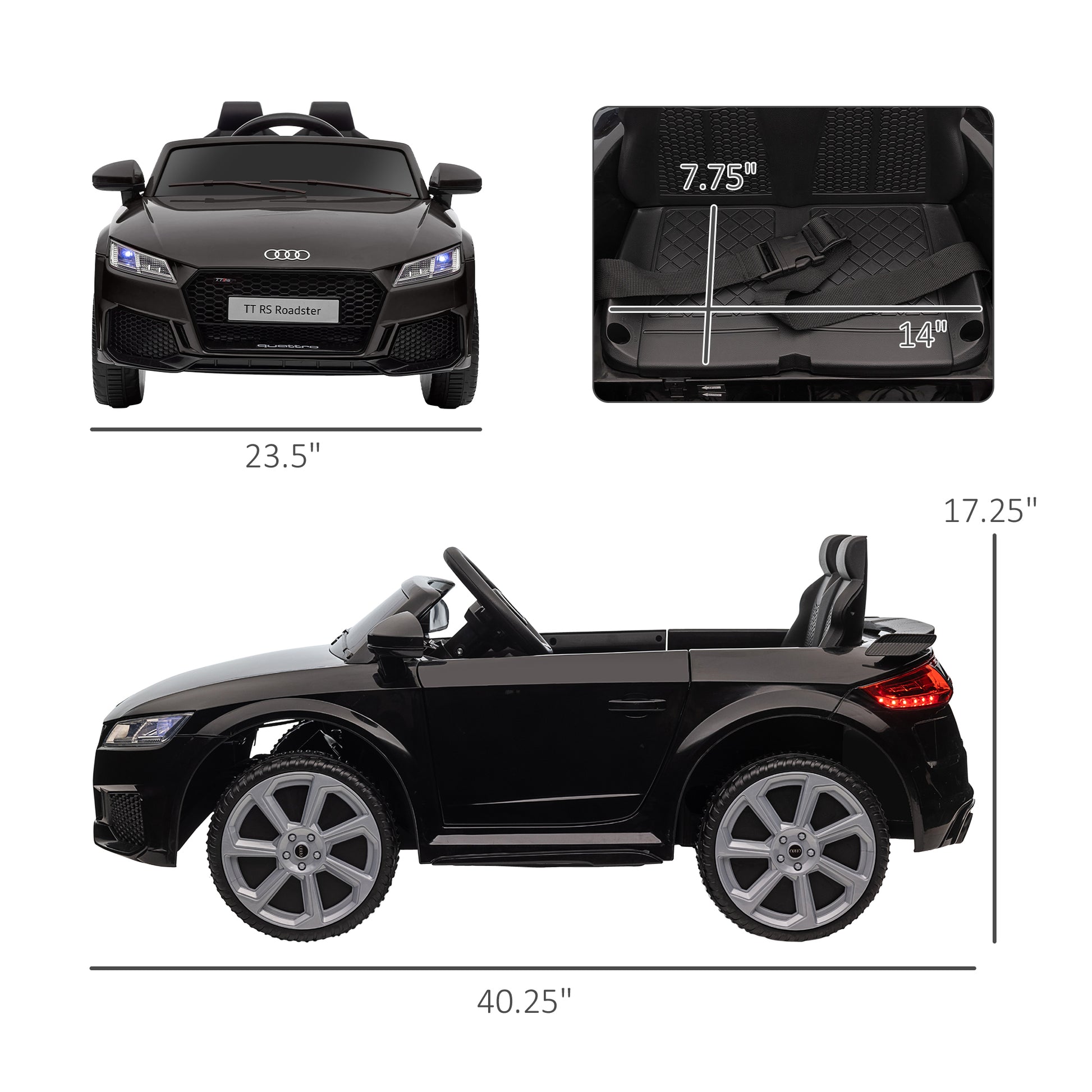 Aosom 6V Kids Electric Ride On Car, Licensed Audi Tt Rs With Suspension System And Remote Control, Horn, 5 Songs, Lights, Mp3 Player Black Black Steel