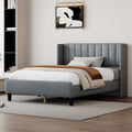 Queen Size Upholstered Platform Bed Frame With Headboard, Mattress Foundation, Wood Slat Support, Quiet, No Box Spring Needed, Easy To Assemble Light Grey Light Gray Wood