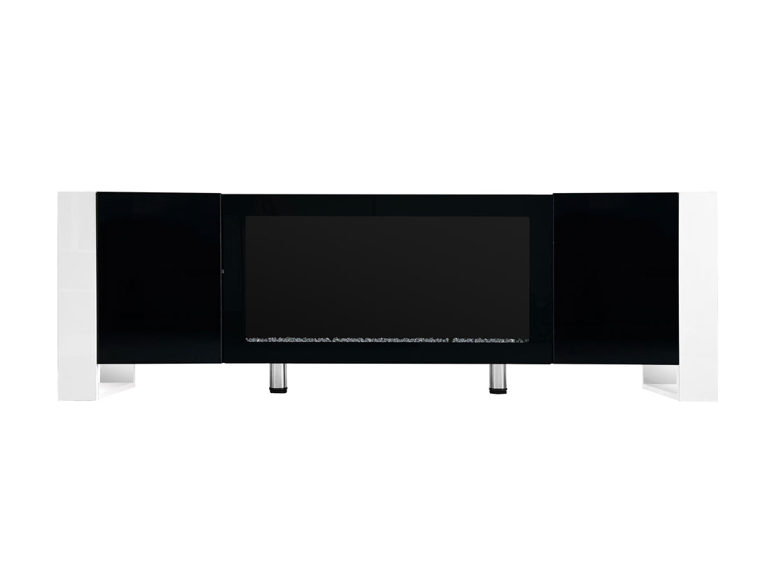 Modern Tv Stand With 34.2" Non Heating Electric Fireplace, High Gloss Entertainment Center With 2 Cabinets, Media Console For Tvs Up To 78", Black Black Primary Living Space 70 79 Inches 70 79 Inches Modern Mdf