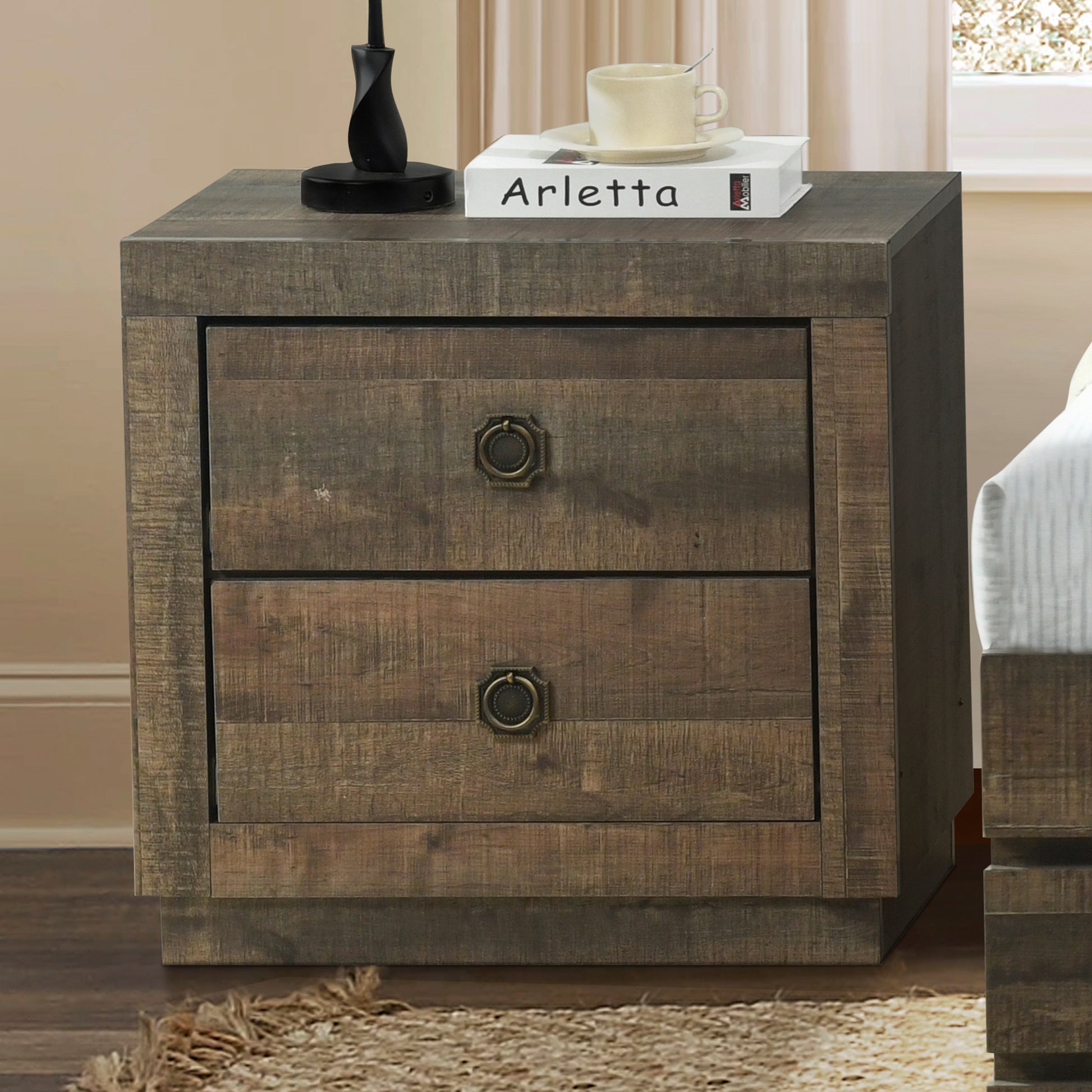 2 Pieces Bedroom Sets Farmhouse Style Full Size Bookcase Captain Bed And Nightstand, Rustic Brown Full Rustic Brown Bed Included,Nightstand Included Plywood