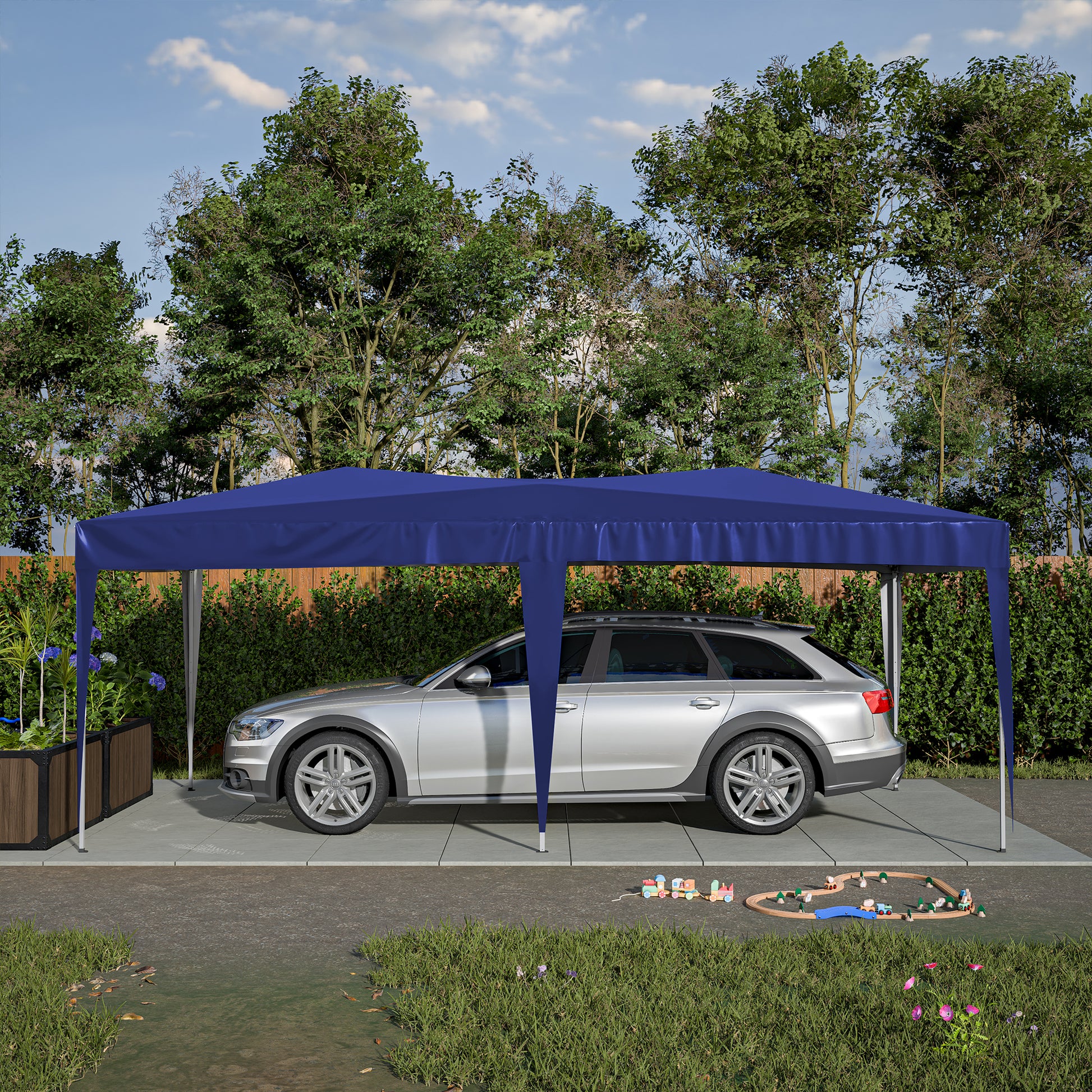 10'X20' Ez Pop Up Canopy Outdoor Portable Party Folding Tent With 6 Removable Sidewalls Carry Bag 6Pcs Weight Bag Beige Blue Blue Metal