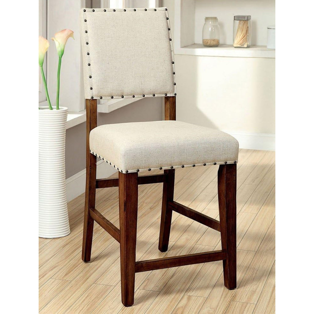 Set Of 2 Counter Height Chairs In Rustic Oak And Ivory Oak Dining Room Dining Chairs Wood Fabric