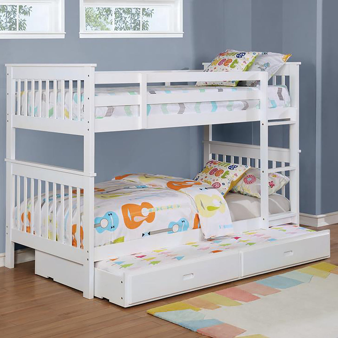 White Slatted Headboard Twin Twin Bunk Bed Twin White Wood White Bedroom Transitional Pine Kids Wood