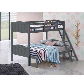 Grey Twin Full Bunk Bed With Arched Headboard Grey Wood Gray Bedroom Transitional Rubberwood Bunk Wood
