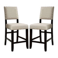 Set Of 2 Counter Height Chairs In Antique Black And Beige Solid Antique Black Dining Room Wood Fabric