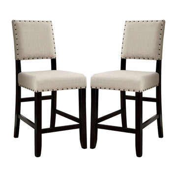 Set Of 2 Counter Height Chairs In Antique Black And Beige Solid Antique Black Dining Room Wood Fabric