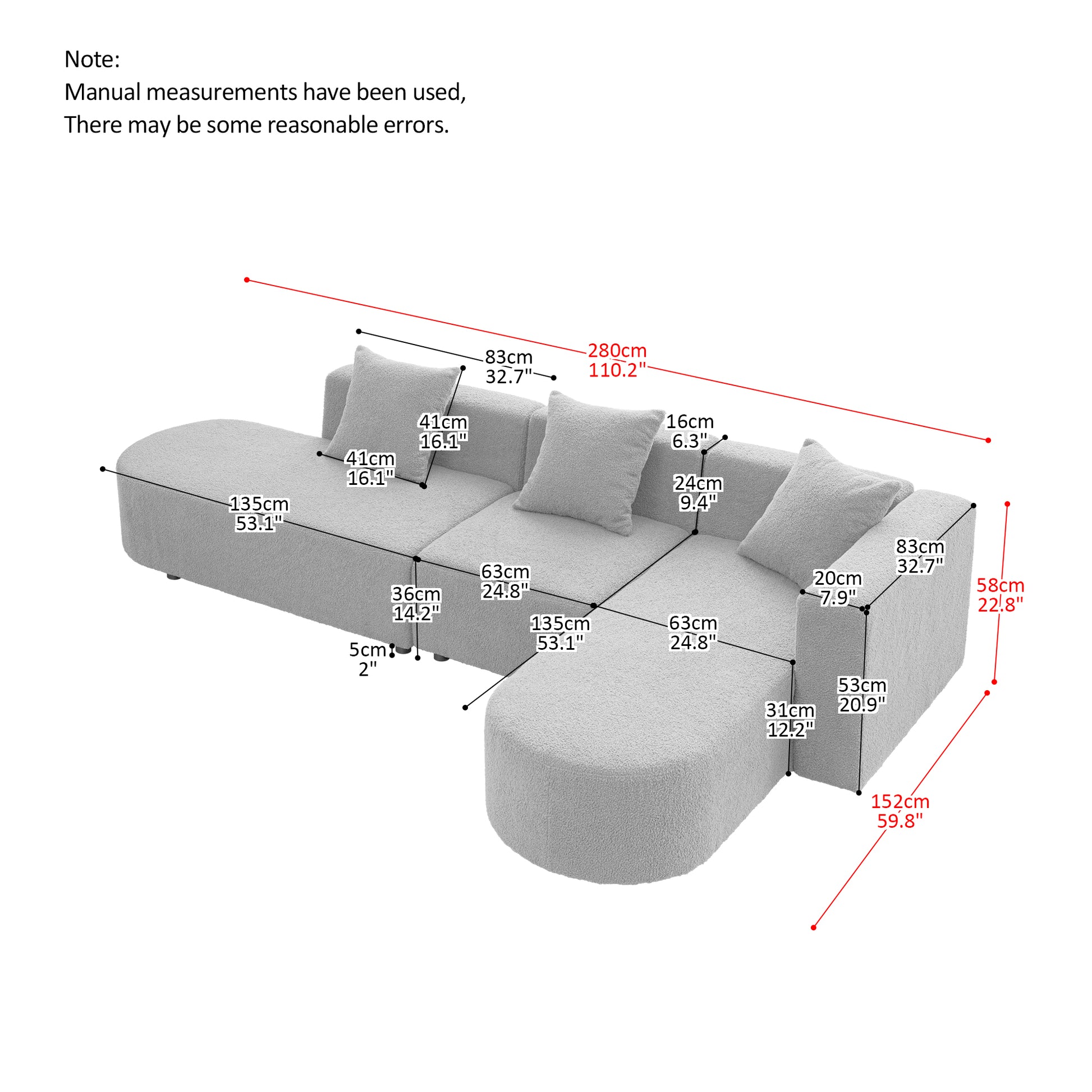 Modern L Shape Boucle Sofa With Curved Seat Facing Right Gray Modern Boucle