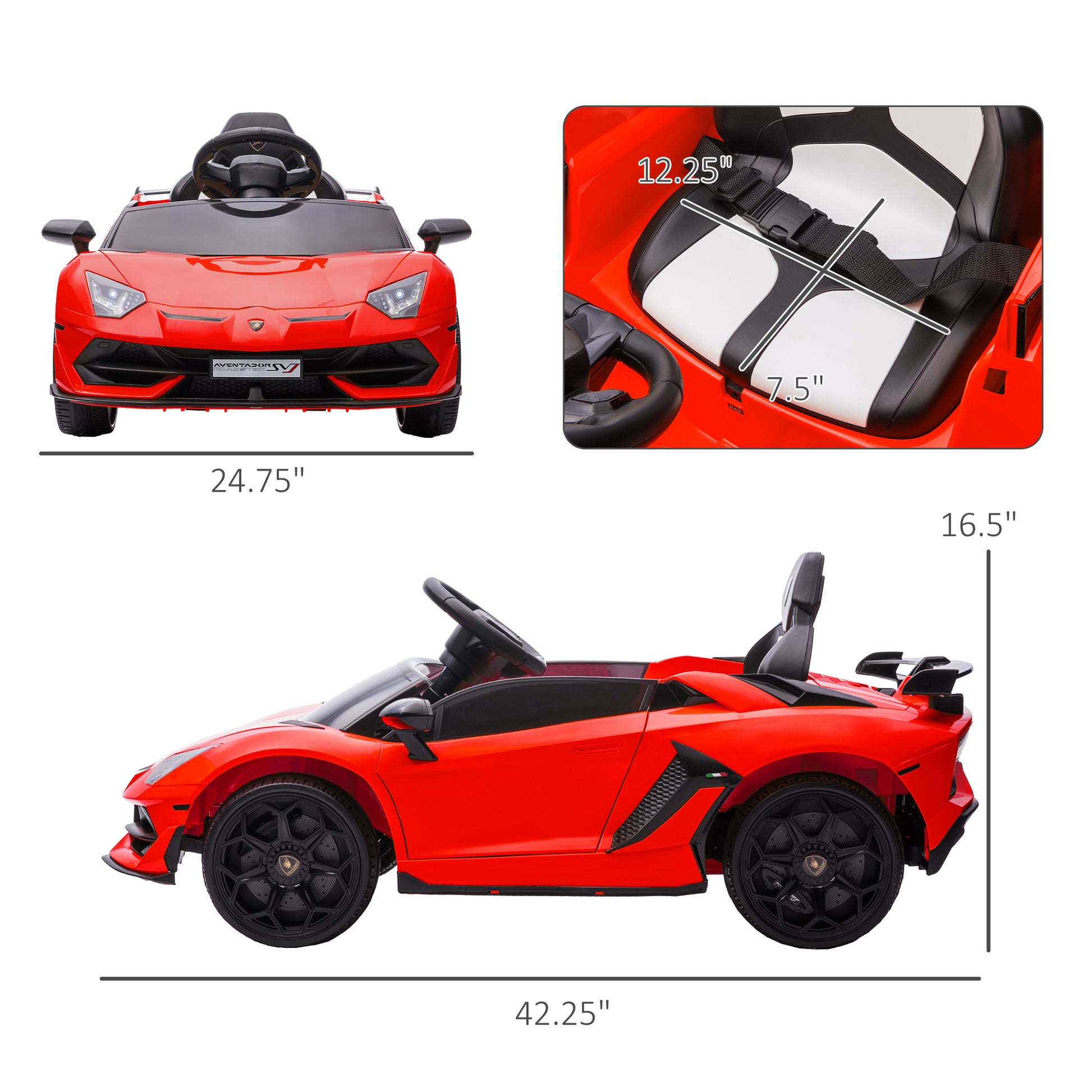 Aosom Lamborghini Aventador Licensed Kids Ride On Car With Scissor Doors, Easy Transport, 12V Electric Car For Kids With Remote Control, Suspension System, Horn, Music, Lights, Red Red Steel