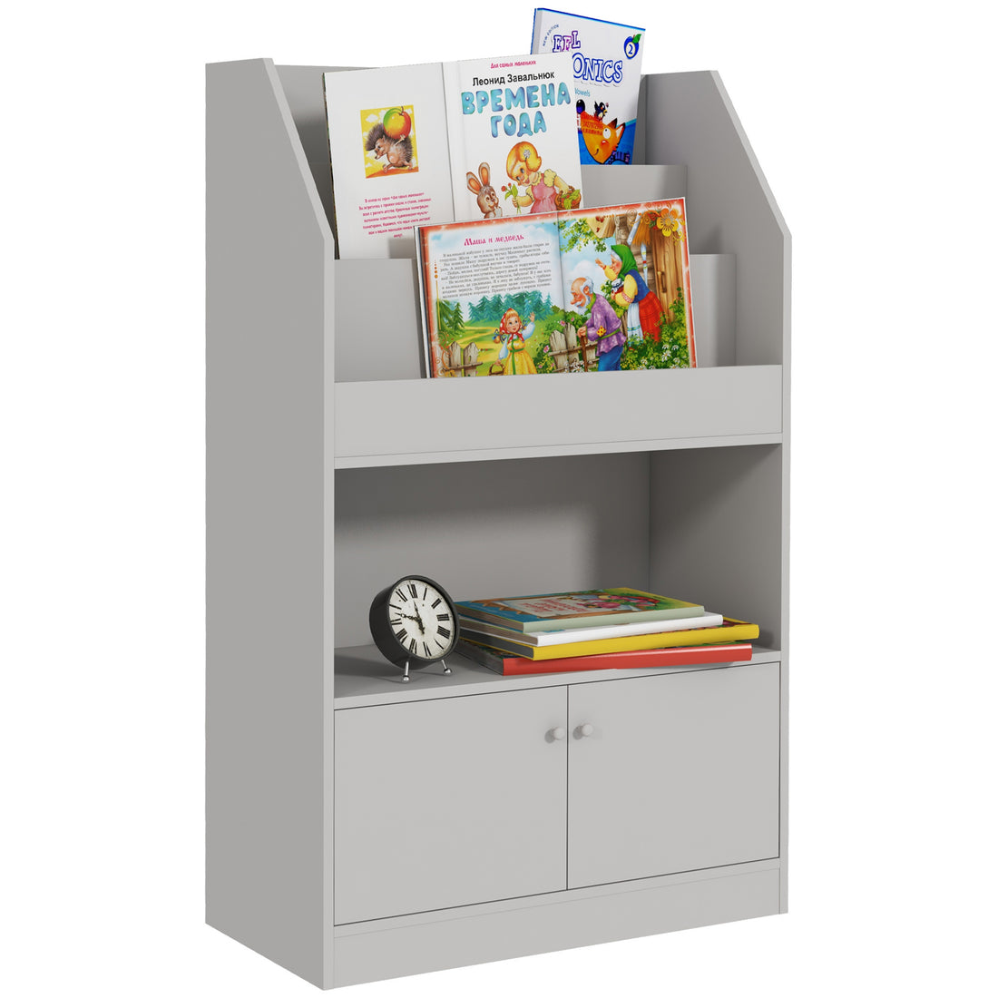 Qaba Toy Storage Cabinet, Kids Bookcase Children'S Bookshelf For Kids Room, Bedroom, Playroom, Nursery, Gray Gray Mdf