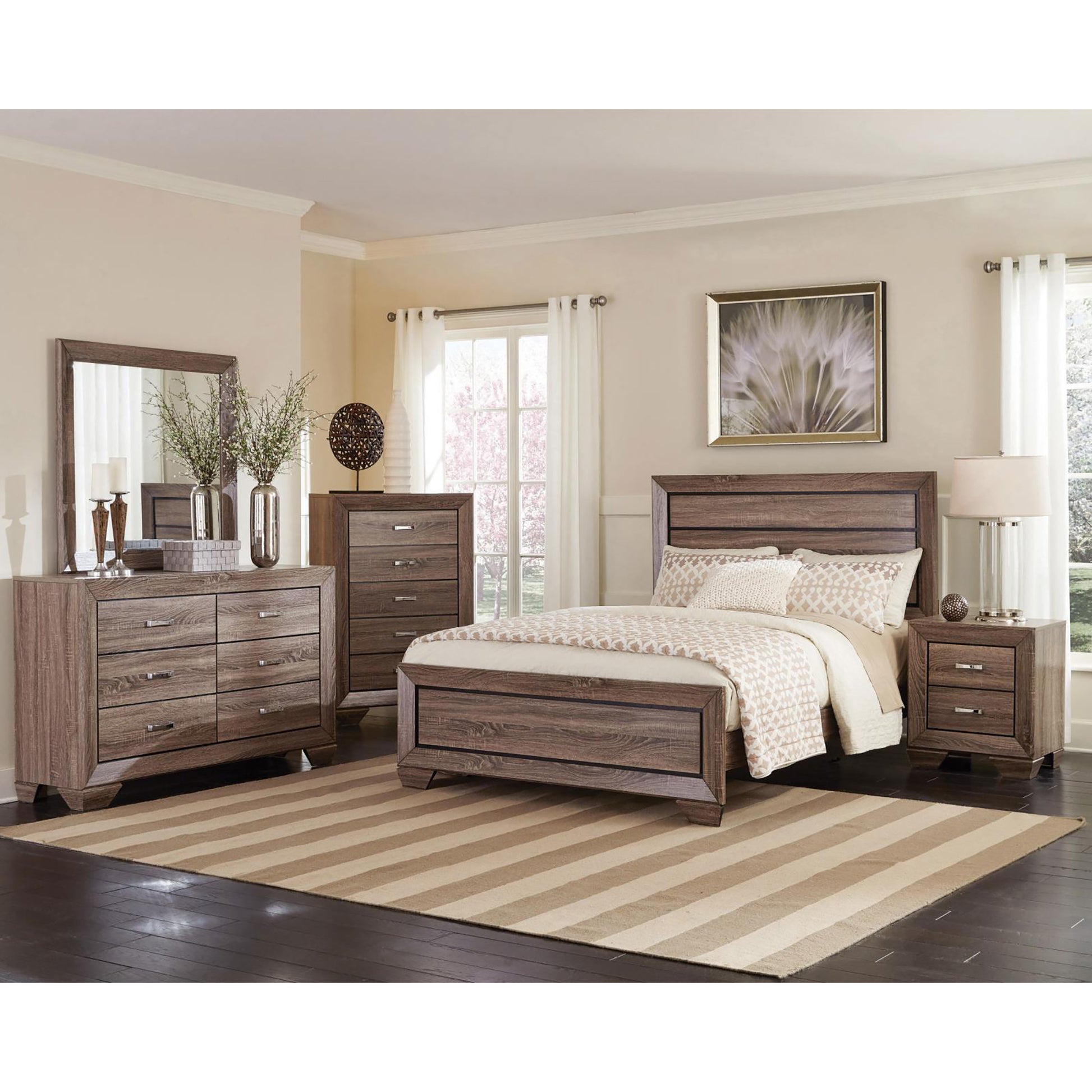 Washed Taupe Queen Panel Bed Box Spring Required Queen Brown Wood Bedroom Transitional Rubberwood Panel Wood