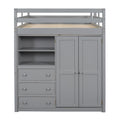 Wood Full Size Loft Bed With Built In Wardrobe, Desk, Storage Shelves And Drawers, Gray Box Spring Not Required Full Gray Wood Bedroom Bed Frame Solid Wood Mdf