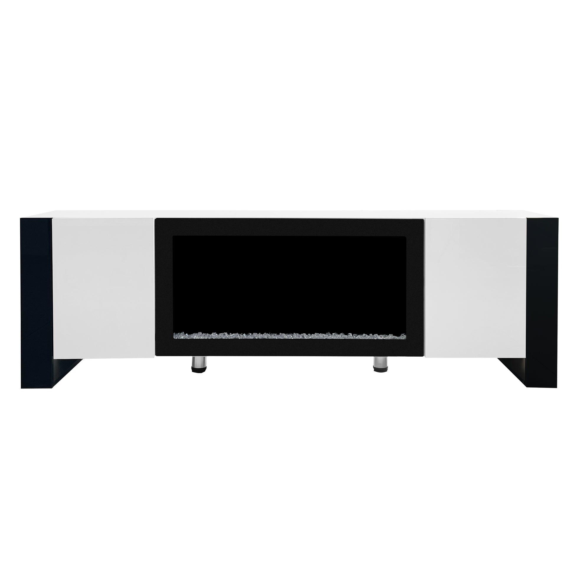 Modern Tv Stand With 34.2" Non Heating Electric Fireplace, High Gloss Entertainment Center With 2 Cabinets, Media Console For Tvs Up To 78", White White Primary Living Space 70 79 Inches 70 79 Inches Modern Mdf