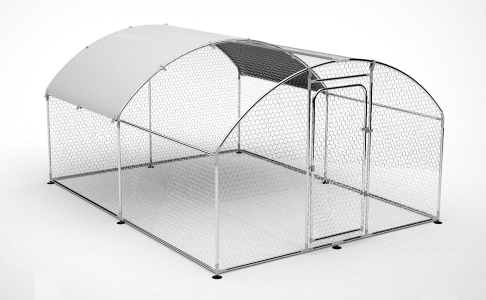 Metal Large Chicken Coop Walk In Poultry Cage Large Chicken Run Arc Shaped Cage With Waterproof Anti Ultravioletcover, 1.00" Diameter Tube 9.8' L X 13.1' W X 6.4' H Silver Steel