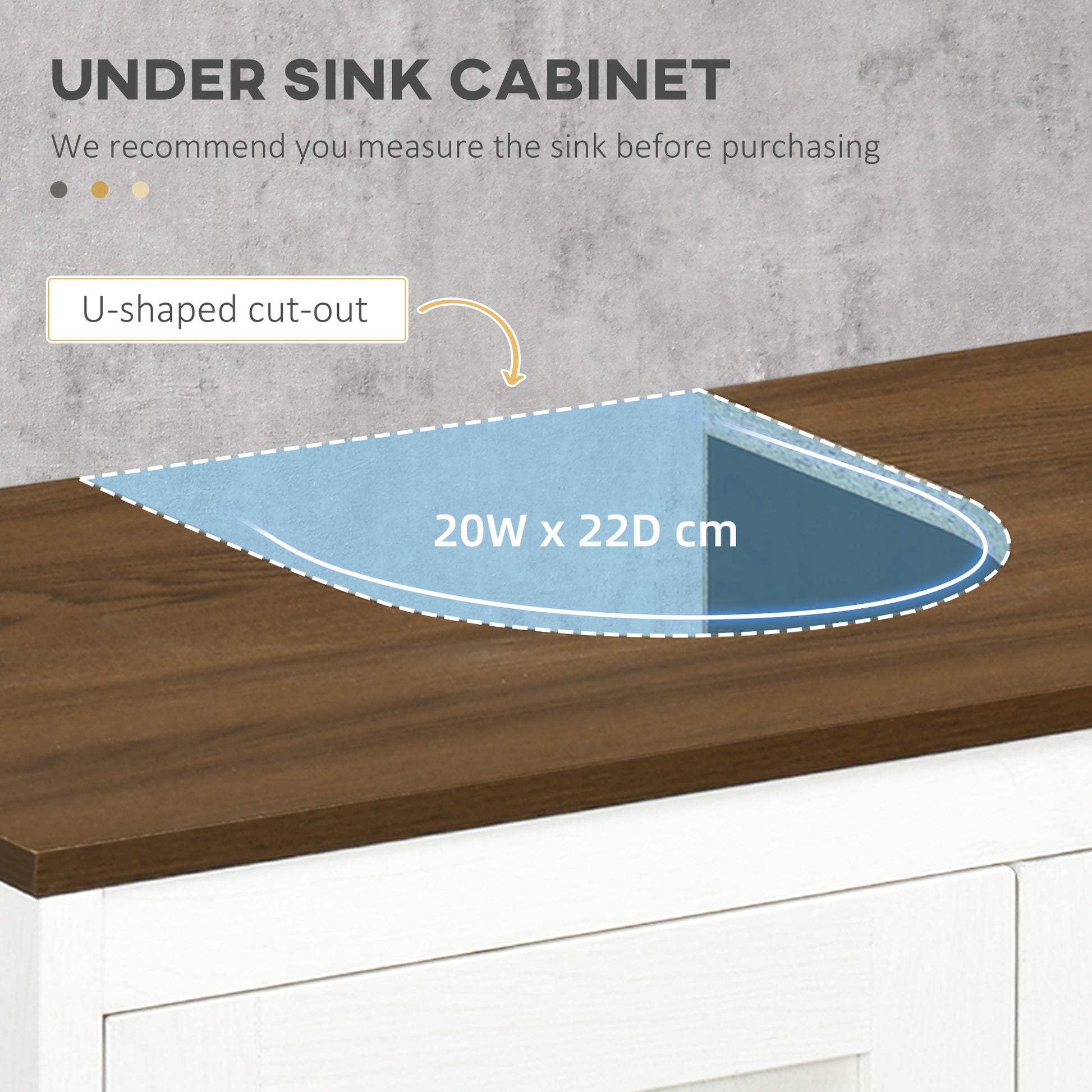 Kleankin Modern Bathroom Sink Cabinet, Floor Standing Under Sink Cabinet, Freestanding Storage Cupboard With Adjustable Shelf, Double Doors, Antique White White Particle Board