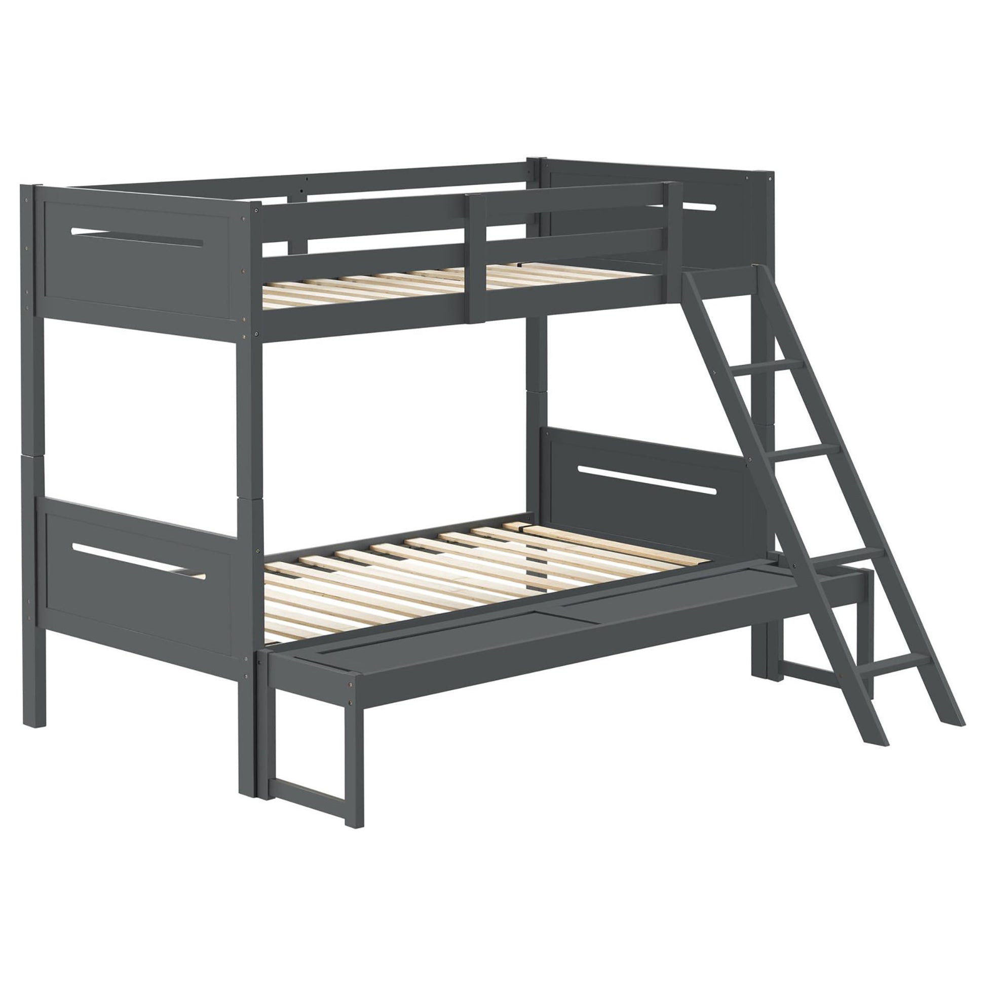 Grey Twin Full Bunk Bed With Built In Ladder Grey Wood Gray Bedroom Transitional Rubberwood Bunk Wood