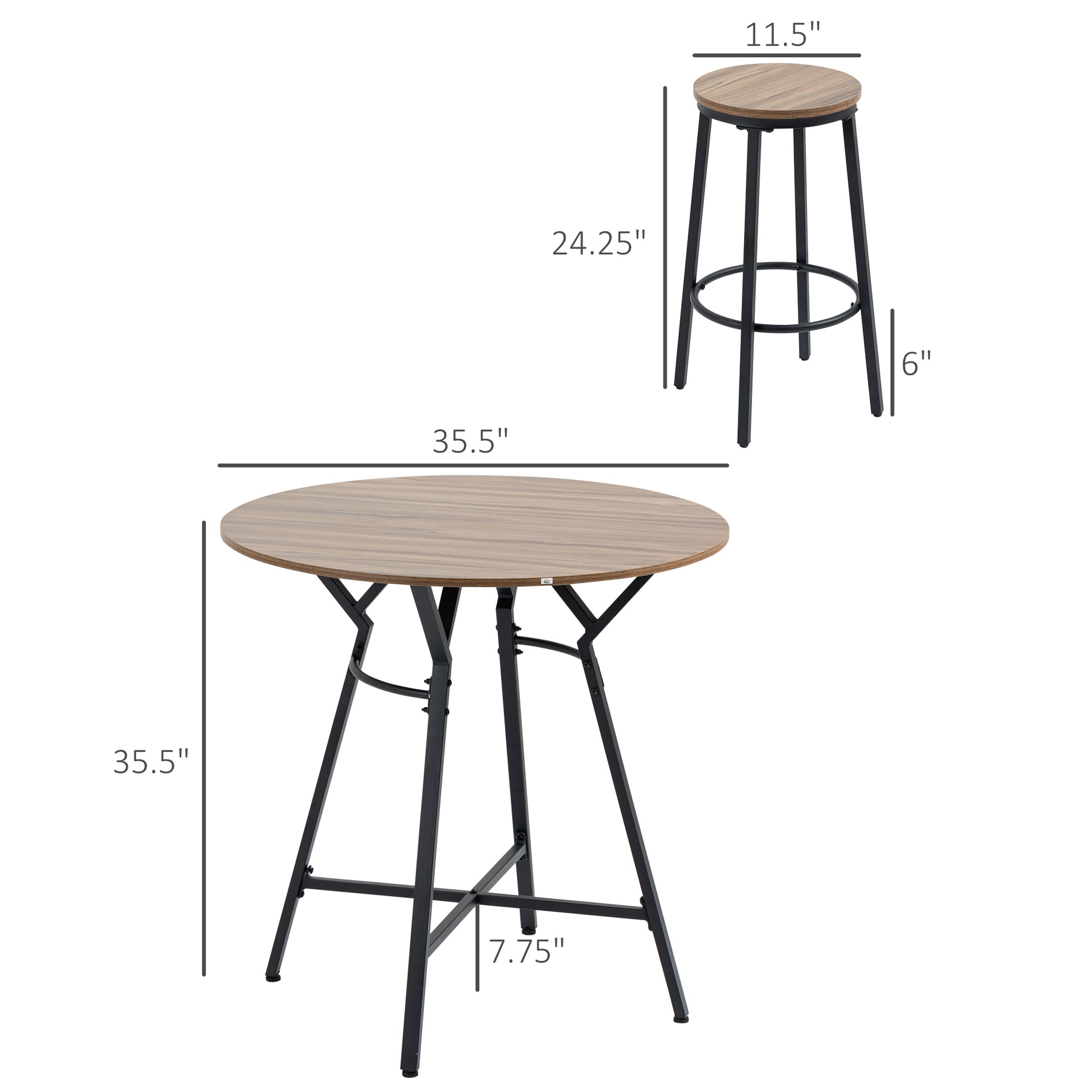 Homcom Industrial 5 Piece Bar Table And Chairs Set, Space Saving Dining Table With 4 Stools For Pub And Kitchen, Black & Brown Brown Particle Board