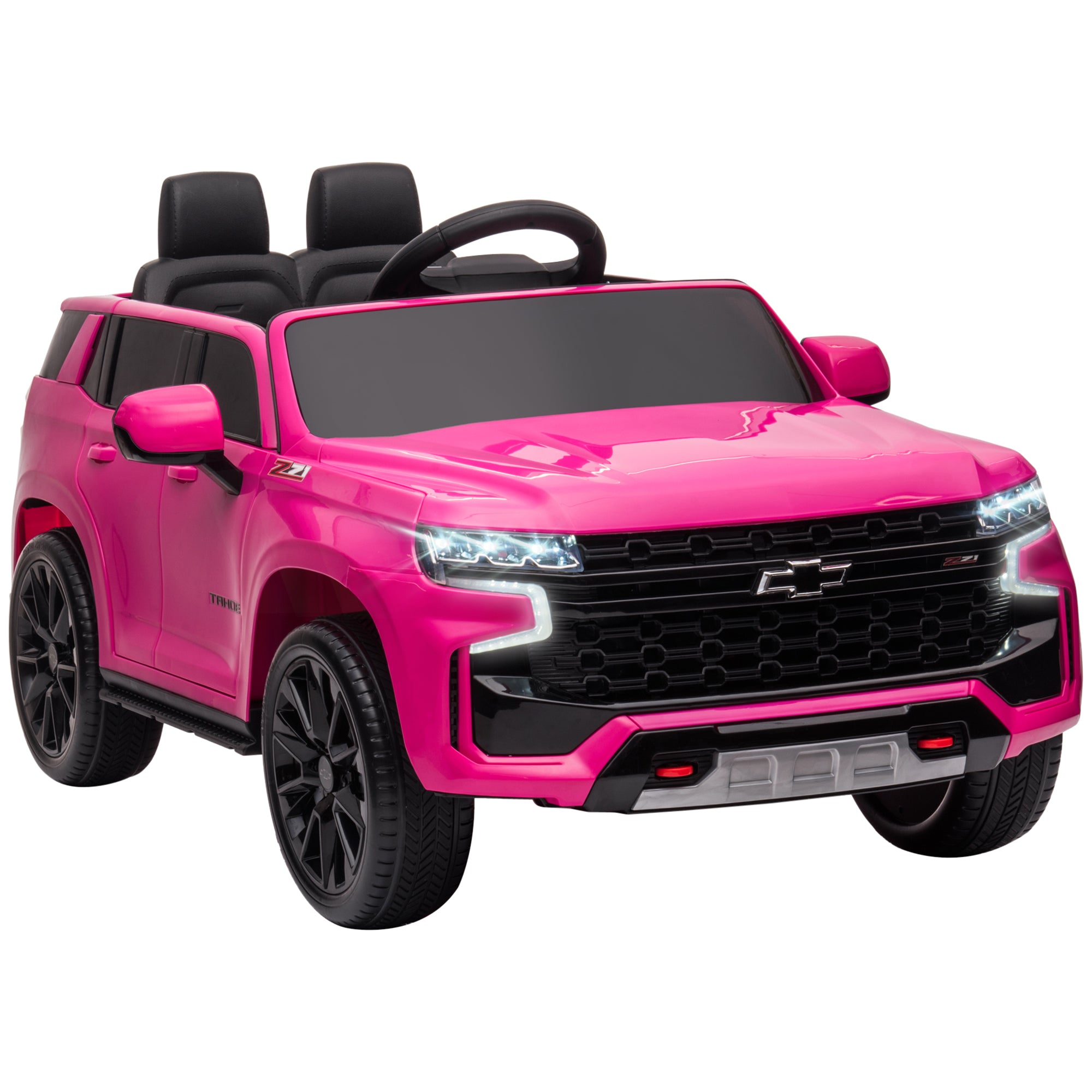 Aosom Chevrolet Tahoe Licensed Kids Ride On Car, 12V Battery Powered Kids Electric Car With Remote Control, Music, Lights, Horn, Suspension For 3 6 Years Old, Pink Pink Steel