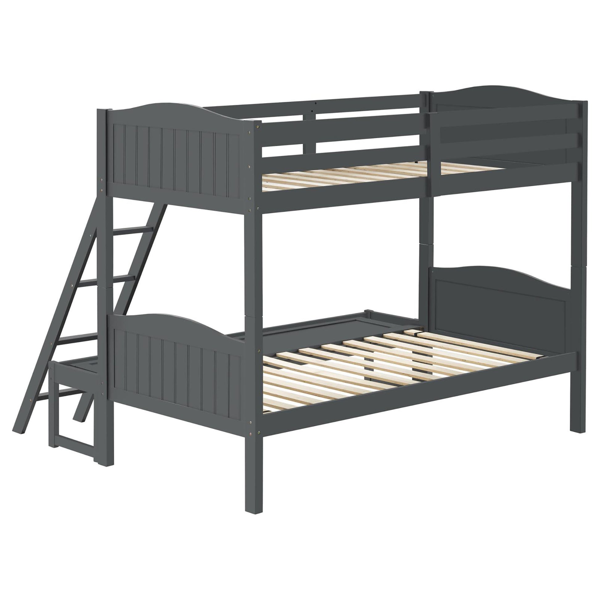 Grey Twin Full Bunk Bed With Arched Headboard Grey Wood Gray Bedroom Transitional Rubberwood Bunk Wood