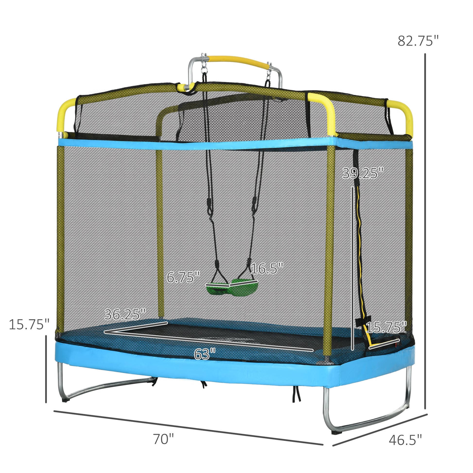 Qaba 3 In 1 Trampoline For Kids, 6.9' Kids Trampoline With Enclosure, Swing, Gymnastics Bar, Toddler Trampoline For Outdoor Indoor Use, Light Blue Blue Steel