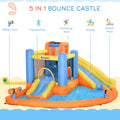 Outsunny Kids Inflatable Water Slide 5 In 1 Bounce House Water Park Jumping Castle With Water Pool, Slide, Climbing Walls, & 2 Water Cannons, 450W Air Blower Multicolor Fabric