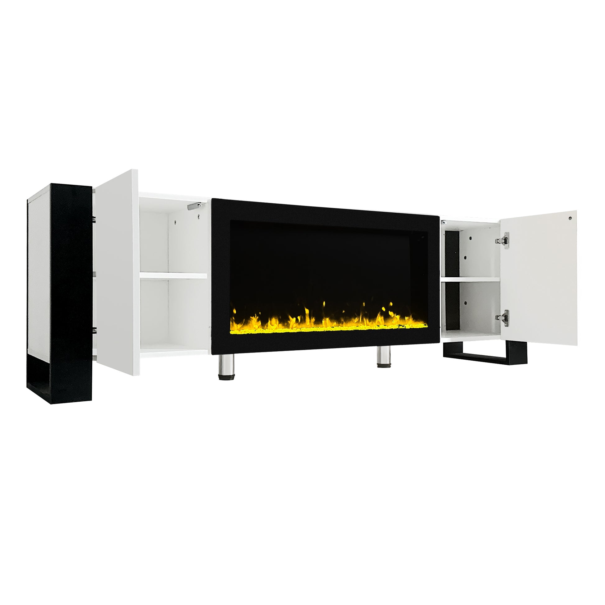 Modern Tv Stand With 34.2" Non Heating Electric Fireplace, High Gloss Entertainment Center With 2 Cabinets, Media Console For Tvs Up To 78", White White Primary Living Space 70 79 Inches 70 79 Inches Modern Mdf