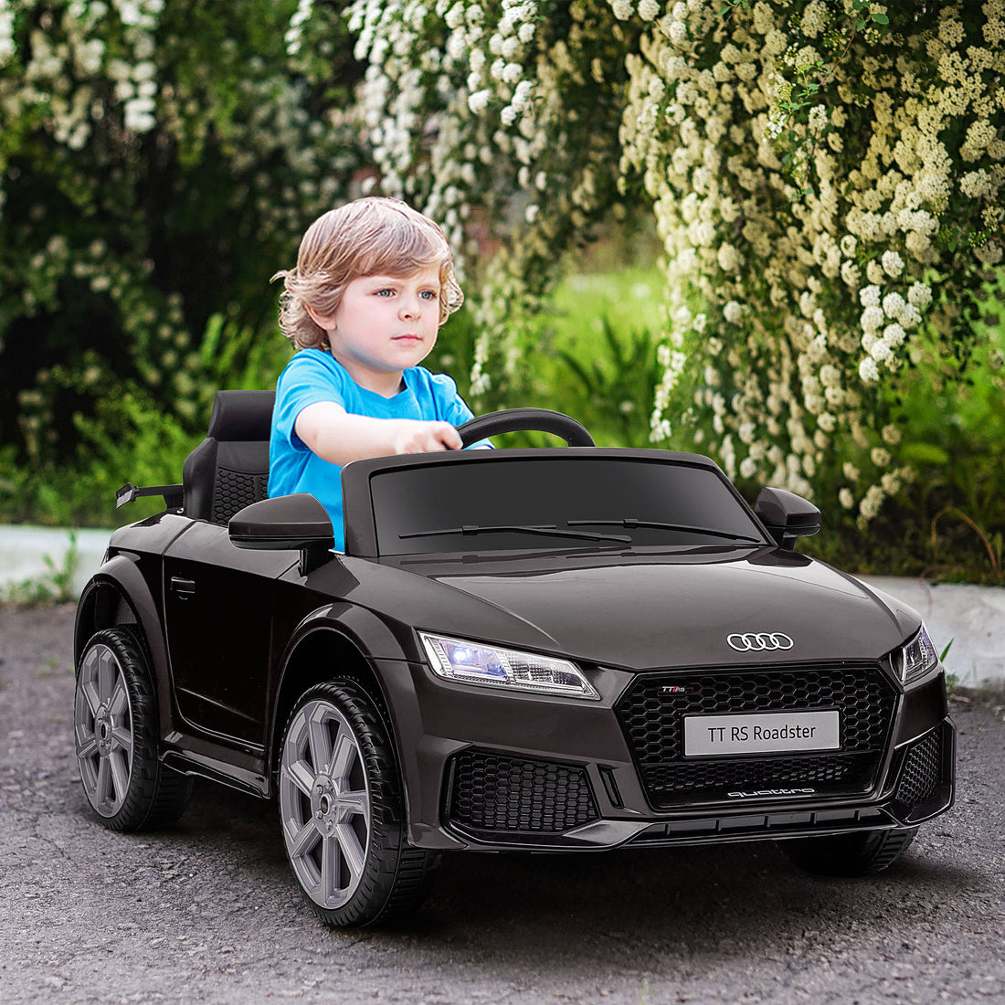 Aosom 6V Kids Electric Ride On Car, Licensed Audi Tt Rs With Suspension System And Remote Control, Horn, 5 Songs, Lights, Mp3 Player Black Black Steel