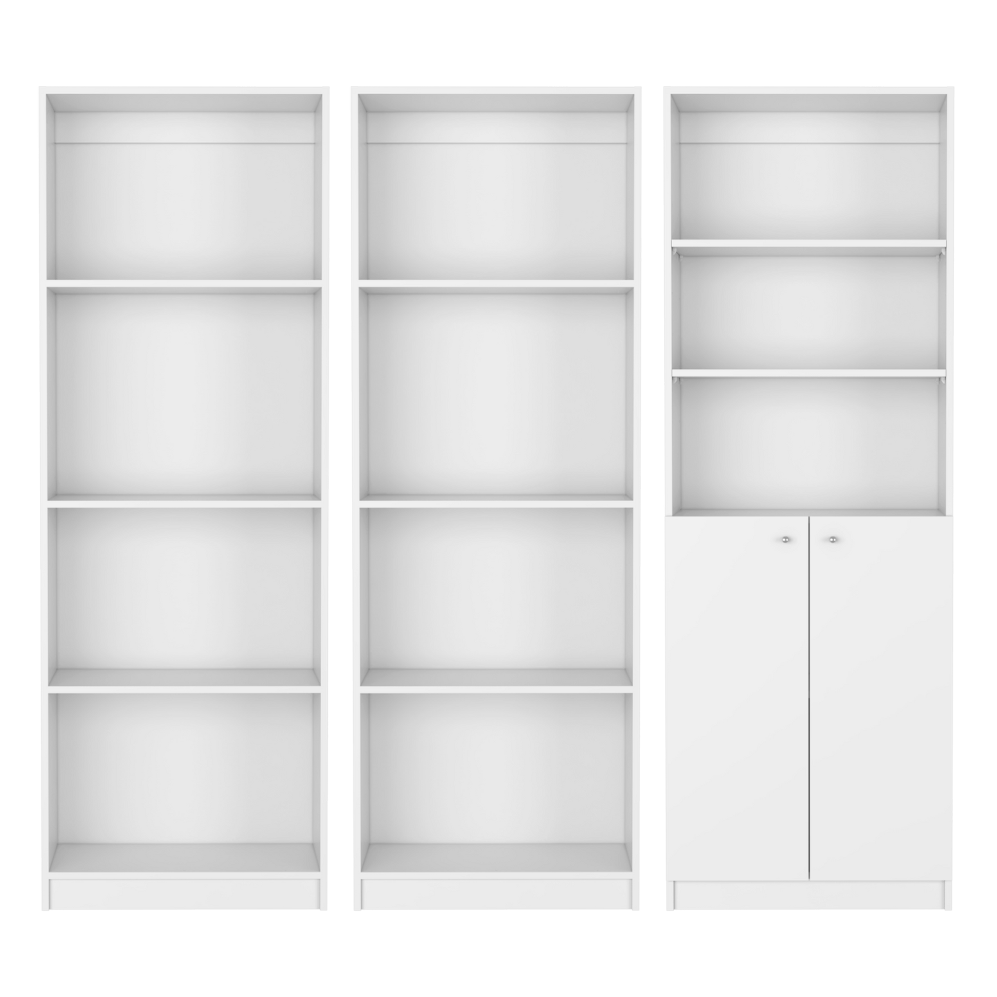 Oasis 3 Piece Living Room Set With 3 Bookcases, White White Particle Board Engineered Wood