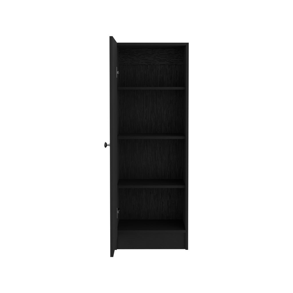 Kitchen Pantry 47" H, One Door Cabinet, Four Interior Shelves, Black Black Particle Board Particle Board