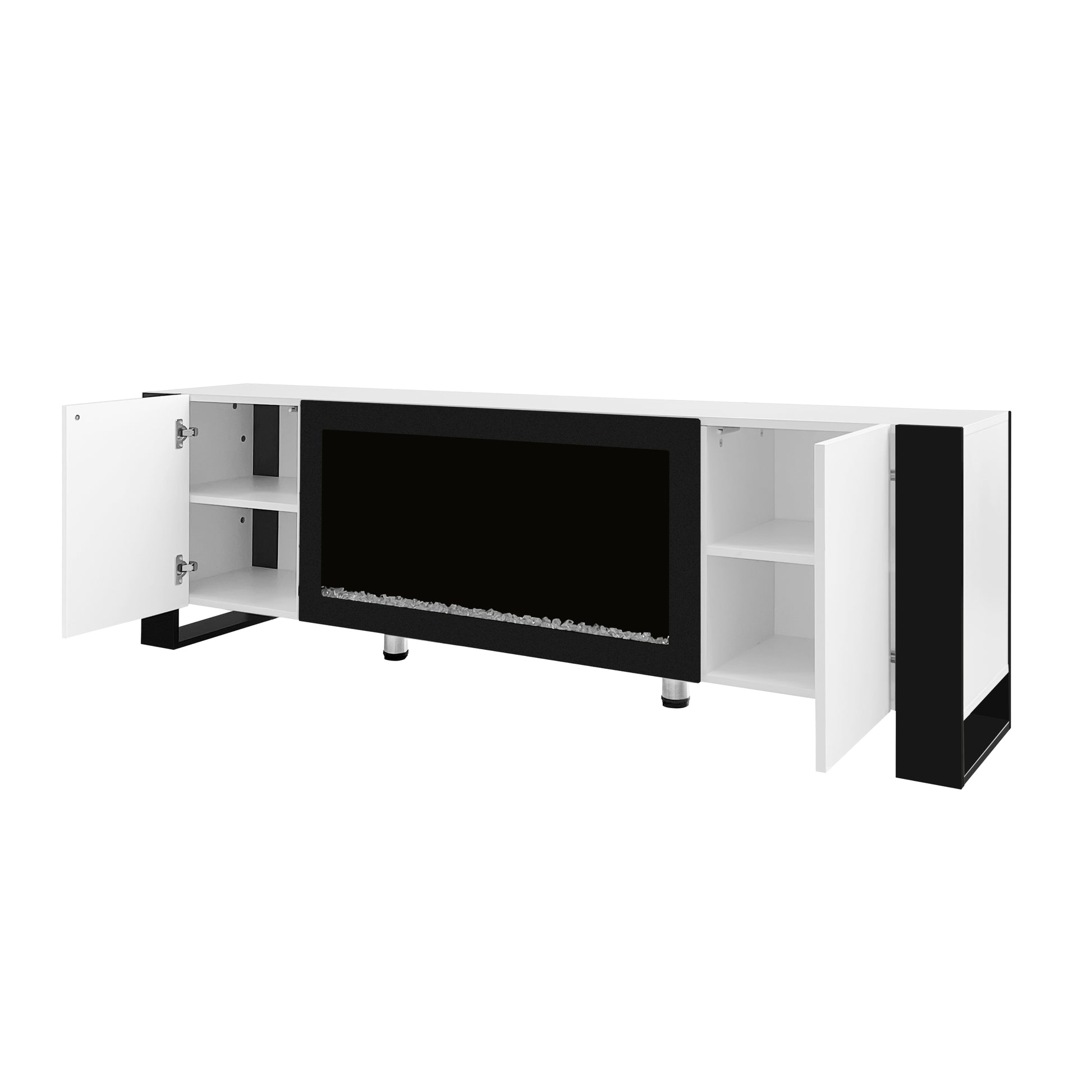 Modern Tv Stand With 34.2" Non Heating Electric Fireplace, High Gloss Entertainment Center With 2 Cabinets, Media Console For Tvs Up To 78", White White Primary Living Space 70 79 Inches 70 79 Inches Modern Mdf