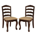 Set Of 2 Fabric Padded Seat Dining Chairs In Dark Walnut And Tan Solid Walnut Dining Room Dining Chairs Ladder Back Wood Fabric