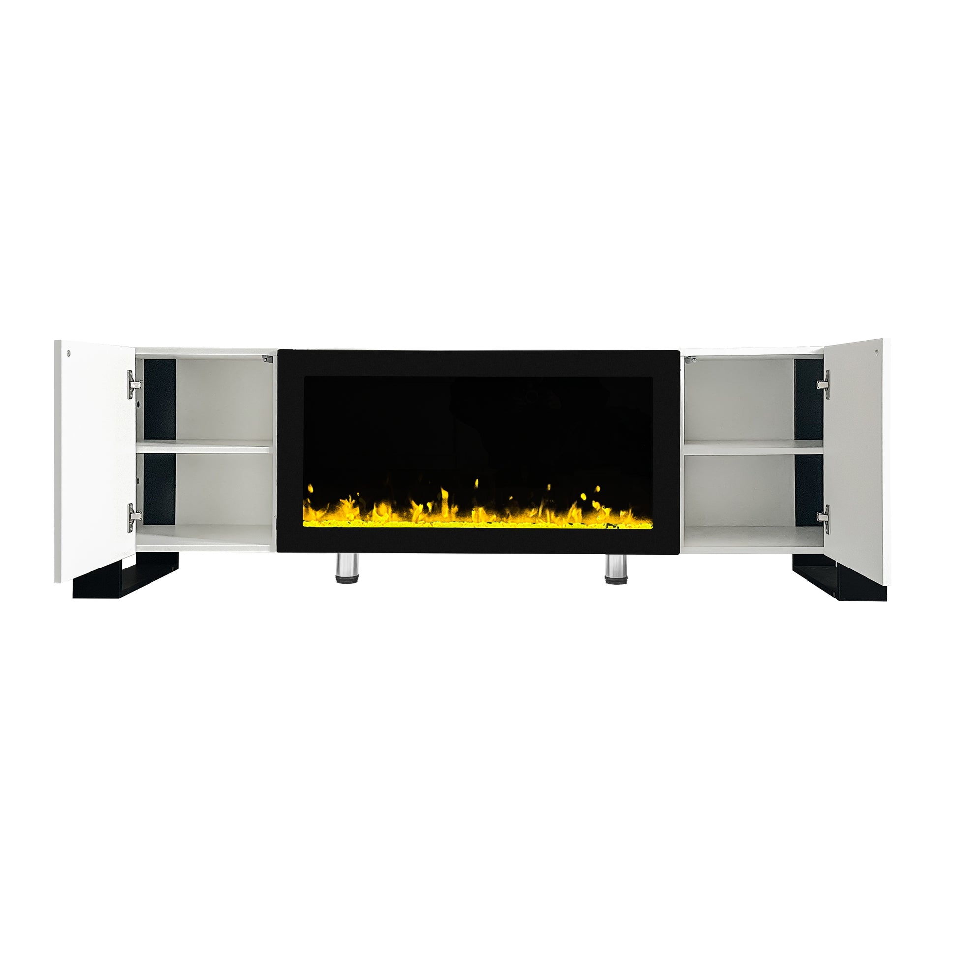 Modern Tv Stand With 34.2" Non Heating Electric Fireplace, High Gloss Entertainment Center With 2 Cabinets, Media Console For Tvs Up To 78", White White Primary Living Space 70 79 Inches 70 79 Inches Modern Mdf