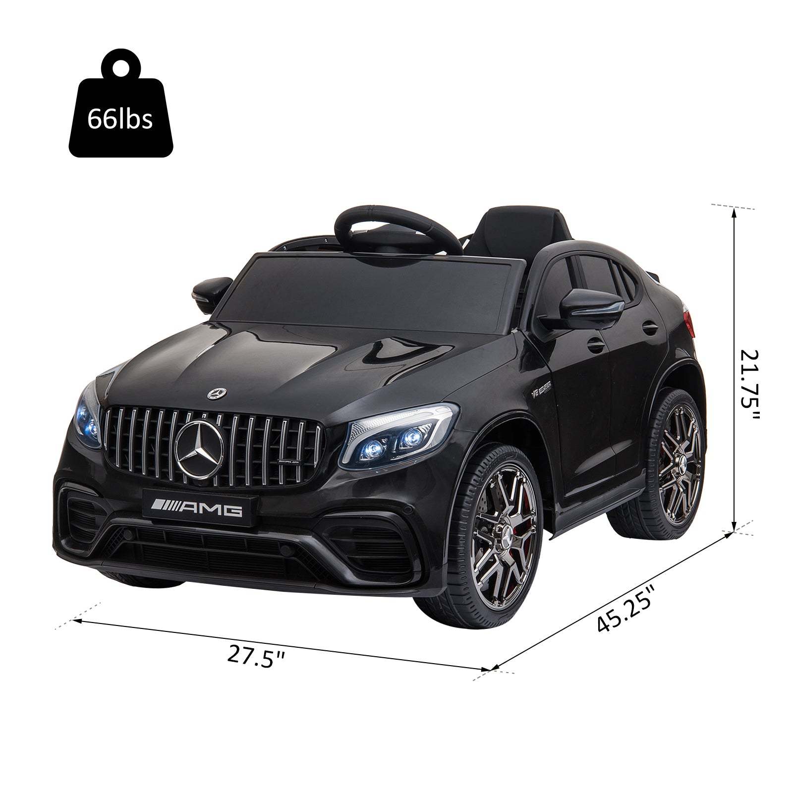 Aosom 12V Toddler Ride On Car With Remote Control, Mercedes Benz Amg Glc63S Coupe, Electric Car With 2 Speed, Mp3 Player, Light, Horn, Songs, Suspension, Black Black Steel