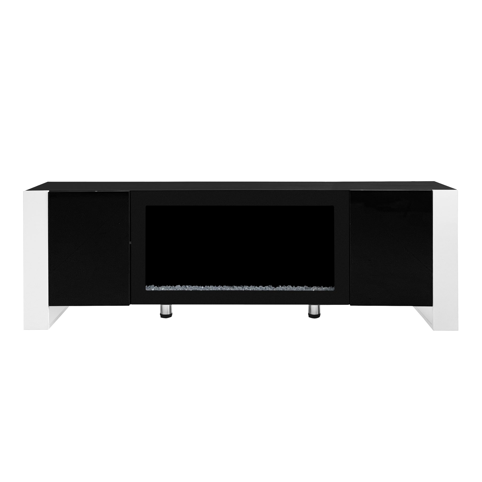 Modern Tv Stand With 34.2" Non Heating Electric Fireplace, High Gloss Entertainment Center With 2 Cabinets, Media Console For Tvs Up To 78", Black Black Primary Living Space 70 79 Inches 70 79 Inches Modern Mdf