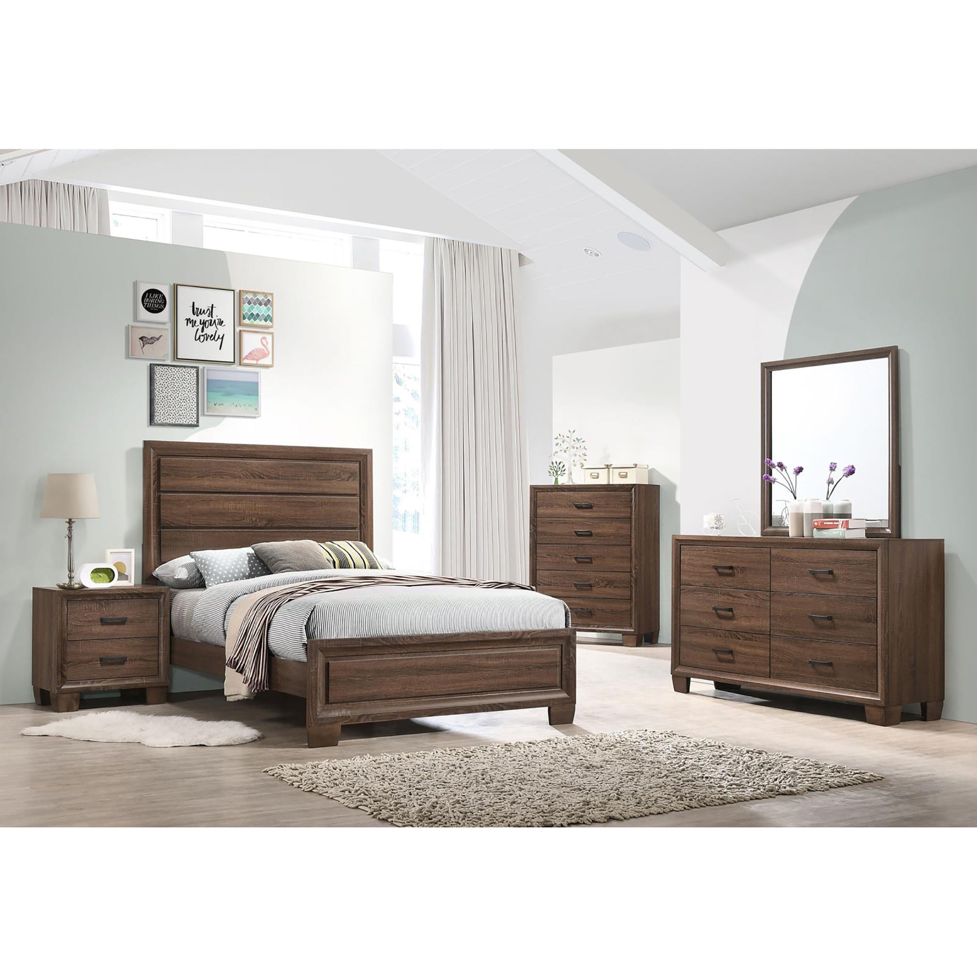 Medium Warm Brown Full Panel Bed Box Spring Required Full Brown Wood Brown Bedroom Transitional Rubberwood Kids Wood