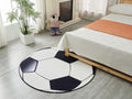 Soccer Ball Shape Machine Washable Extra Soft Decorative Area Rug Round Black White Polyester