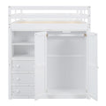 Wood Full Size Loft Bed With Built In Wardrobe, Desk, Storage Shelves And Drawers, White Box Spring Not Required Full White Wood Bedroom Bed Frame Solid Wood Mdf