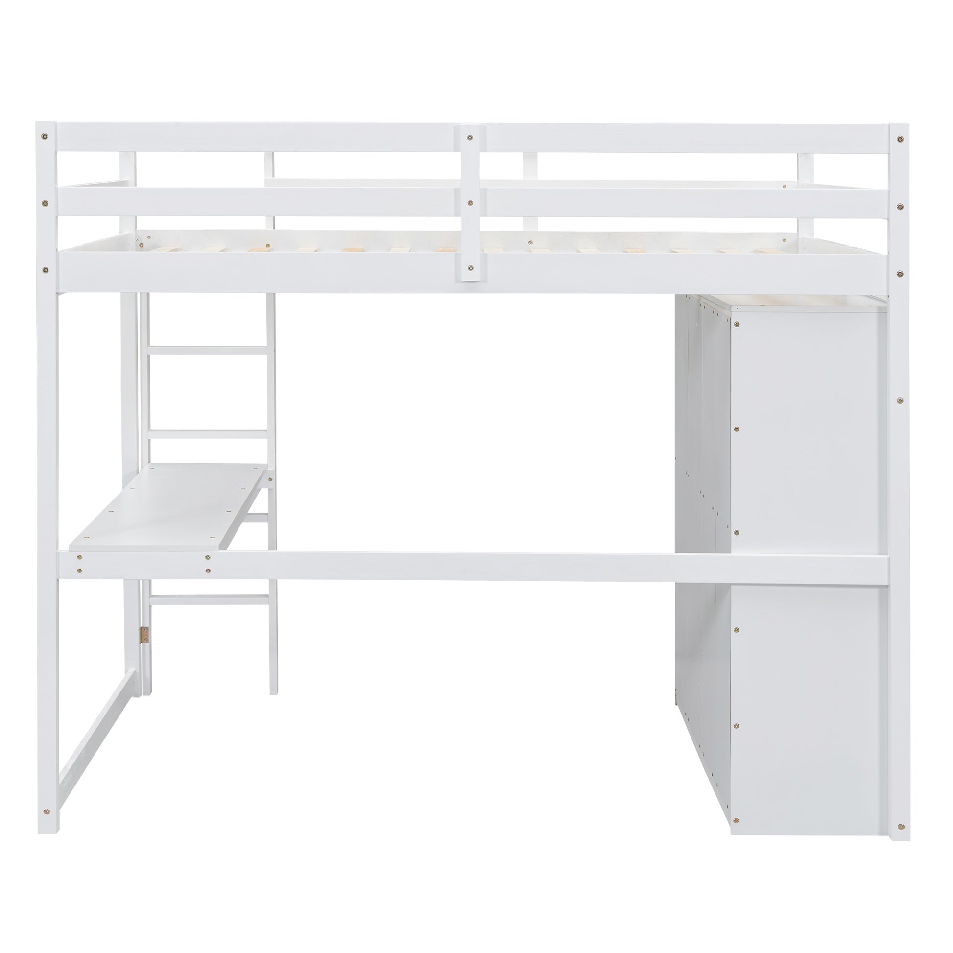 Wood Full Size Loft Bed With Built In Wardrobe, Desk, Storage Shelves And Drawers, White Box Spring Not Required Full White Wood Bedroom Bed Frame Solid Wood Mdf