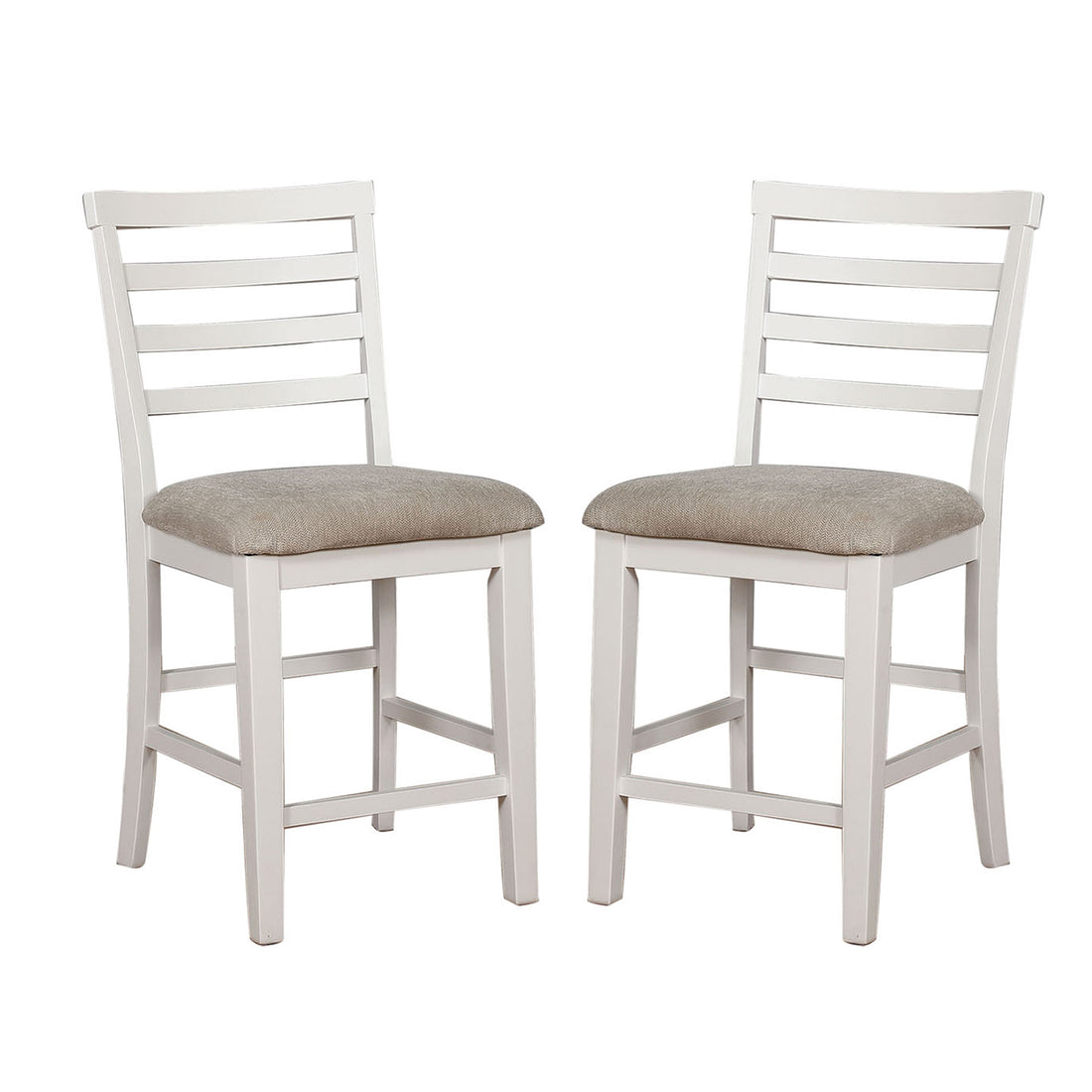 Set Of 2 Padded Fabric Counter Height Chairs In White And Beige Solid White Dining Room Dining Chairs Wood Fabric