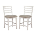 Set Of 2 Padded Fabric Counter Height Chairs In White And Beige Solid White Dining Room Dining Chairs Wood Fabric