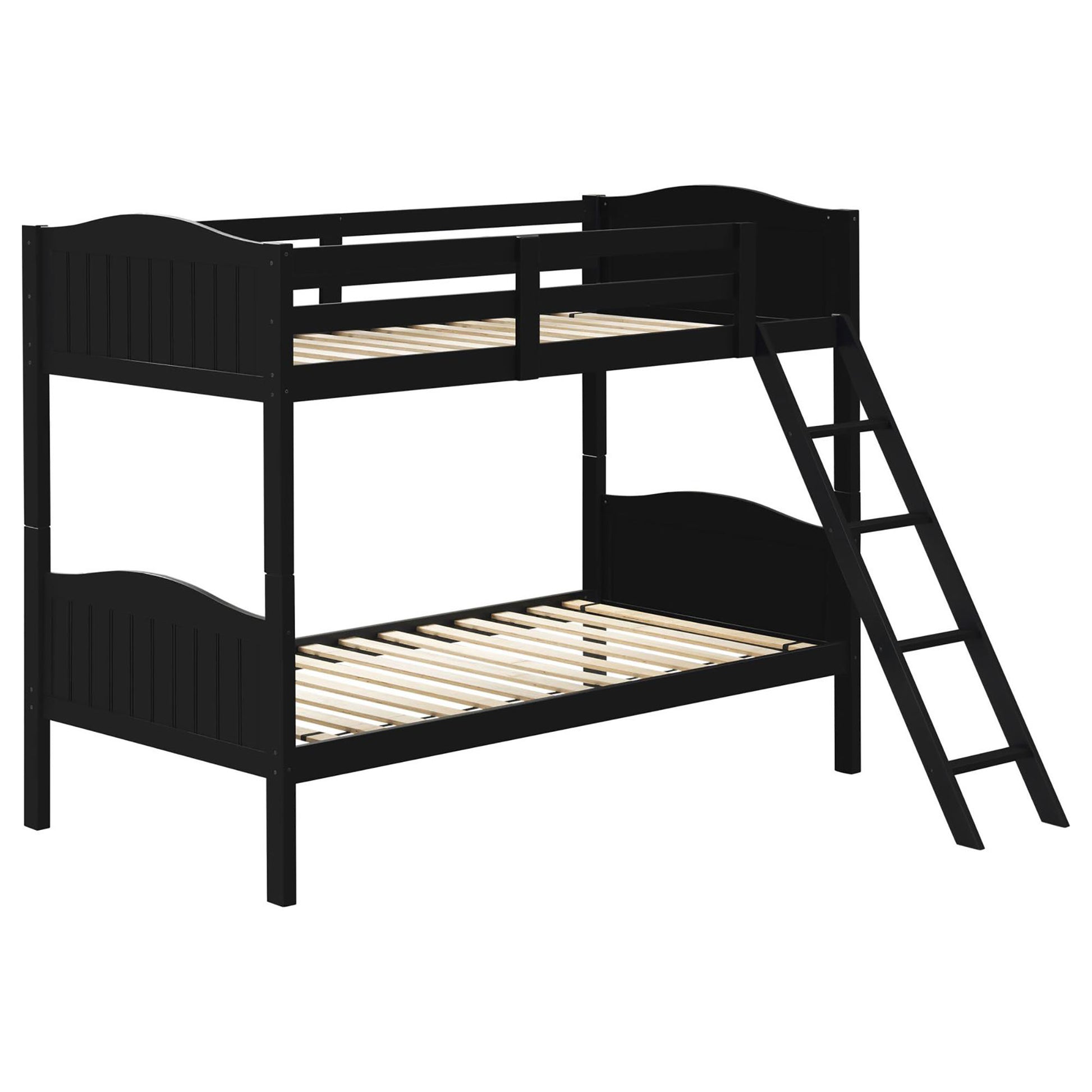 Black Twin Twin Bunk Bed With Arched Headboard Twin Black Wood Bedroom Transitional Rubberwood Bunk Wood