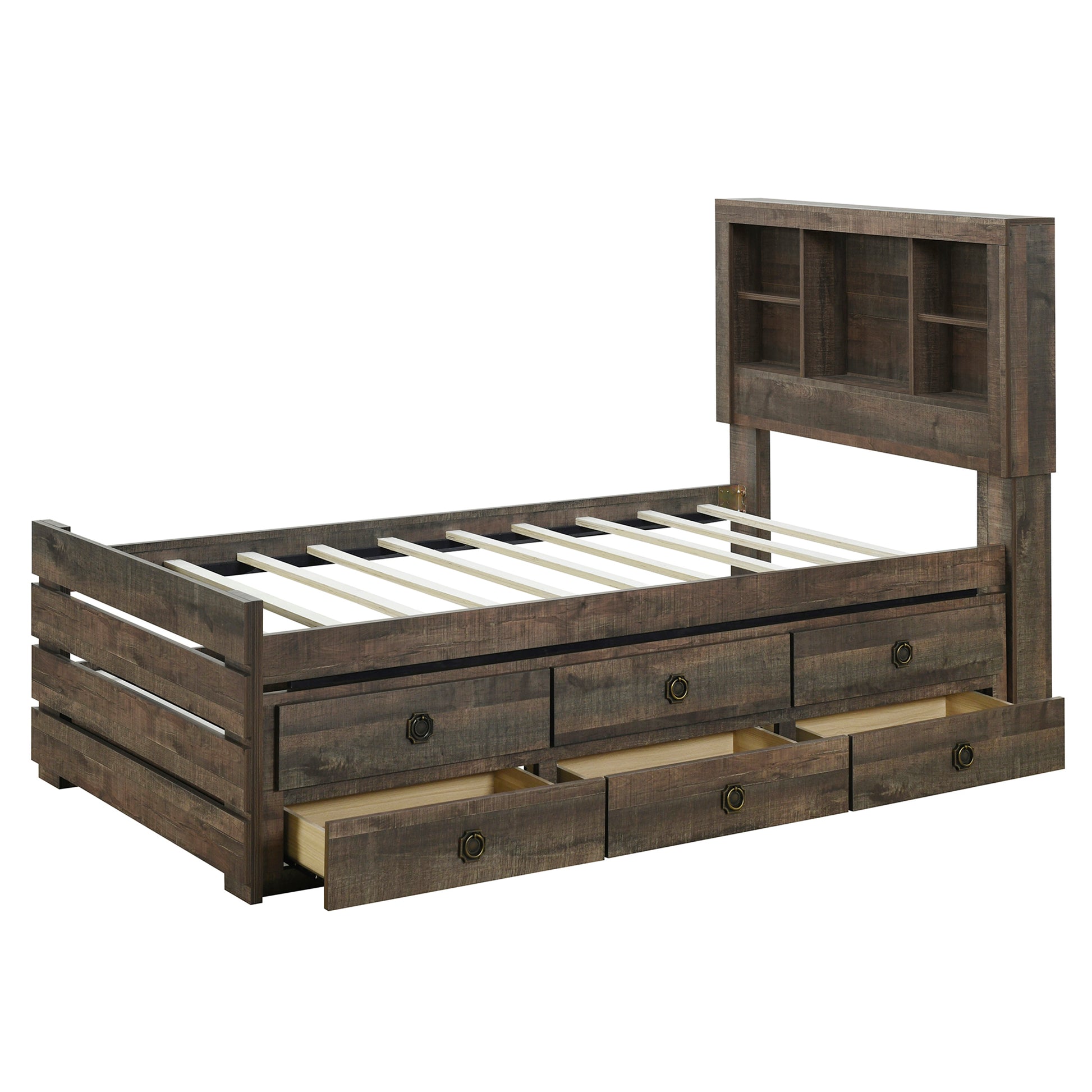 2 Pieces Bedroom Sets Farmhouse Style Twin Size Bookcase Captain Bed And Nightstand, Rustic Brown Twin Rustic Brown Bed Included,Nightstand Included Plywood